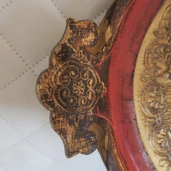 Vintage Italian Hand Painted  Florentine Serving Tray/Platter Gold/Red/Black - Picture 4 of 6